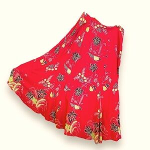 Gado Gado Red Rayon Ankle Skirt Flare Full Size 14